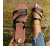 Rimocy Summer Flat Heel Sandals for Women Casual Plus Size 42 Beach Slippers Woman Pu Leather Strap Slip-On Gladiator Sandals
