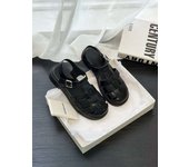 Fabric Rubber Buckle Strap Hoof Heels Low Sandals Woman Leather Low-heeled Slides Ho