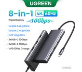 UGREEN Revodok Pro 308 USB C Hub Triple Display 2 HDMI 1 DisplayPort 4K 60Hz Adapter Type C 3.2 10Gbps PD 100W Charging Docking Station Compatible with MacBook Pro Air Surface XPS