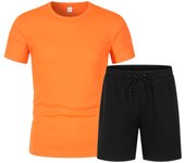 Mesh Short-sleeved Suit Summer Men's Breathable Ball Suit T-shirt Sports Shorts Solid Color Casual Suit