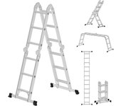 Escalera, Escalera Multiusos, Escalera de Tijera, Escalera de Aluminio, Escalera Doméstica, 4 x 3 Peldaños, hasta 150 kg, 12 Peldaños, Diseño 6 en 1, 326 cm de Largo, Plata GLT36M