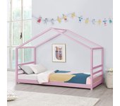 para niños de Pino 200 x 90 cm Cama Infantil Forma de casa Blanco Mate