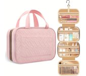 Bolsa de aseo portátil para mujer con gancho, organizador de cosméticos de viaje plegable, bolsa de maquillaje sin perfume de