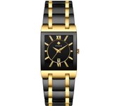 Automático no mecánico cuadrado hombre acero banda cuarzo reloj reloj de pulsera a prueba de agua