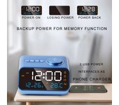 Mordern FM Radio LED Alarm Clock for Bedside Wake Up. Digital Table Calendar with Temperature Thermometer Humidity Hygrometer.