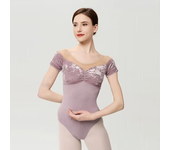 Ballet Leotards For Women Velvet patchwork Short Sleeve Solid Colors Dance Costume Adult Ballet Practice Gymnastics Leotard