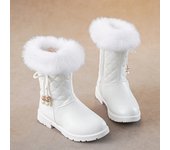 Girls winter boots fashionable versatile boots long boots comfortable casual cotton boots girls princess warm shoes velvet simpl