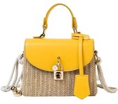 Straw Crossbody Bag for Women Hand Woven Shoulder Bag Leather Top Handle Small Boho Purse Rattan Beach Handbags