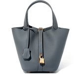 Bolso Cubo en Cuero Genuino - Elegancia Sofisticada con Detalles de Canasta para Mujer