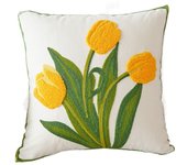 Spring Embroidered Flower Tulip Pattern Pillowcase Square Pastoral Style Throw Pillowcover 45x45cm Cushion Cover Sofa/Bed