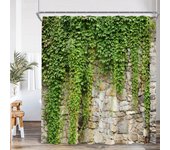 Green Vines Bathroom Curtains Brik Stone Wall Plants Bath Decorations Shower Curtain Polyester Fabric Bathtub Curtain with Hooks