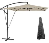 Parasol Excéntrico 247x247 cm Sombrilla de Jardín con Base Cruzada Cubierta Ajustable Manivela Funda Protectora y Cuerda de Viento Anti-UV 50+ Sombrilla para Terraza Patio