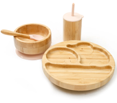 Vajilla de succión para niños, cuenco, platos de alimentación para bebés, juegos de cuchara y tenedor, plato de bambú para niños, 4 piezas
