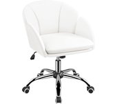 Silla de Oficina Silla de Ruedas Silla Altura Ajusteble MAX Carga 136 KG Silla de Despacho Estudio Blanco Silla Piel Sintética