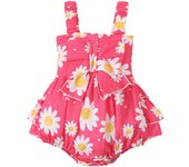 Pudcoco Infant Baby Girl Romper Casual Sleeveless Bow Front Floral Print Bodysuit Newborn Playsuit 0-24M