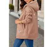 Plush and Thickened Mid-length Lamb Fleece Sweater for Women New Autumn and Winter Embroidered Letter Zipper Jacket