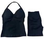 2Pcs Impact Set Women Backless Tank Tops High Waist Scrunch Seamless Shorts Gym Suit Fiess Clothes Activewear Workout Sets