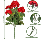 1Pcs Artificial Geraniums Silk Flowers Outdoor Bush Faux Flower for Wedding Home Party Decor Garden Cemetary Table Decoration