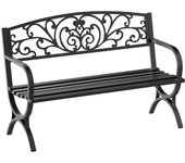 Banco de Jardín de 2 Plazas Banco de Terraza de Hierro con Diseño Clásico Patrón Floral 127x60x85cm Negro