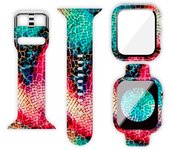 Conjunto De Correa Protectora De Reloj Apple Con Silicona Impresa Y Protector De Pantalla Templada PC 45, 44, 41, 40mm