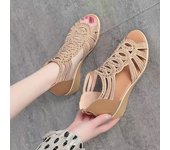 Sandalias Romanas de Cuero Suave Zapatos de Tacón para Mujer Verano 2025 Diseño Casual de Moda