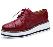 High Quality Womens Genuine Leather Shoes Ladies Casual Brogue Flat Derby Shoes Retro Brock Women's Oxfords Formal Shoes