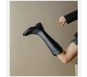 Autumn Winter Women's Knee Boots Natural Leather Velvet Western Ankle Boots Long Gothic Shoes