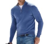 (Full Size) Men's Warm Sweatshirt, Half Zip Casual Sweater, V-Neck, Long Sleeve, Solid Colour, Autumn and Winter Top.