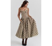 Women's Checkered Dress, Summer Dress with Shirt Neck