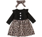 Baby Girl Dress with Headband Front Button Long Sleeve Birthday Outfit Clothes for Party Wedding Benquet