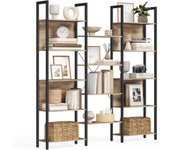 Librería, Estantería de Almacenamiento, con 14 Estantes, Marco de Metal, para Sala de Estar, Estudio, Oficina, Estilo Industrial, 24 x 158 x 166 cm, Marrón Rústico y Negro LLS107B01