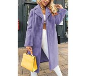 Nueva chaqueta cortavientos larga de felpa con solapa a la moda y elegante para mujer de otoño e invierno