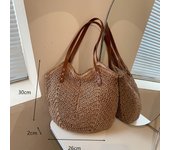 Round Straw Beach Bag Vintage Handmade Woven Shoulder Bag Raffia Circle Rattan Bags Bohemian Summer Vacation Casual Bags