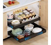 Paquete de 2 organizadores adhesivos extraíbles para armarios de cocina, cajones deslizables y estantes para la despensa, ancho ajustable de 32 a 53 cm