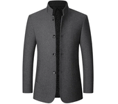 Abrigo hombre invierno, sólido cuello chino estilo, chaqueta lana informal negocios 2024.