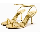 Summer new women's high-heeled sandals with thin heels, metal snake pattern open toes with a sense of design