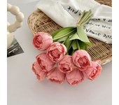 9pcs 9 Heads Artificial Tulip Bouquet Real Touch Realistic Silk Tulip Flower Handmade Burnt Edge Fake Flowers