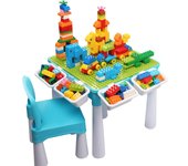 Infantil, Mesa de Actividades Construccion y Silla con 128 Piezas Juguetes de Creativos Grandes Clásicos para Niñas, Rosa