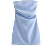 BUNO-New Elegant Fashion Women, Mini Pleated Strapless Dress, Retro Sleeveless Backless Dress for Women