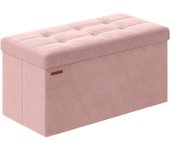 Baúl de Almacenaje Plegable, 38 x 110 x 38 cm, Taburete Reposapiés, Banco de Cubo, Soporta hasta 300 kg, para Sala de Estar, Dormitorio, Entrada, Rosa Jalea LSF277R01