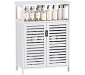 Mueble de Baño con Puertas, Organizador de Almacenamiento Lateral Independiente de Bambú, Armario de Cocina Pequeño Que Ahorra Espacio, 4 Niveles Estantes Abiertos, Blanco