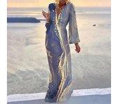Vestido bohemio estampado con cuello en V para mujer, Vestido de primavera y verano