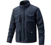 Chaqueta de otoño e invierno para hombre, multibolsillo ajustado con cuello alto de algodón fino