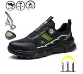 Zapatos de seguridad ligeros con botón giratorio, zapatos antigolpes con punta de acero para hombre, zapatillas de seguridad antiperforación de corte bajo, botas de trabajo transpirables