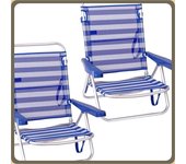 Pack 2 Sillas Playa Plegables | Ligera Portátil | Baja y Reclinable de 4 Posiciones | para Camping, Piscina, Terraza o Jardín Azul y Blanco