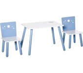 Juego de Mesa Infantil y 2 Sillas de Madera Mesa con Sillas para Niños de 2-4 Años Mesa 60x40x43 cm y Sillas 28x26x48 cm para Dormitorio Sala Blanco y Azul