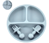 4 unids/set plato de comedor de silicona seguro para bebé, platos sólidos de dibujos animados para niños, juego de vajilla para bebé con cara sonriente, plato Retro para niños