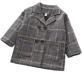 Kids and Boys Girls Warm Medium Woolen Coat Lapel Tweed Jacket in Grey Checkered