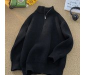Autumn Winter Half Zipper Sweater for Men Knitted Thickened Vintage Solid Color Comfortable Fashion Men Clothing  Pullover
