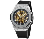Moda casual plata hollow skeleton reloj mecánico automático para hombres